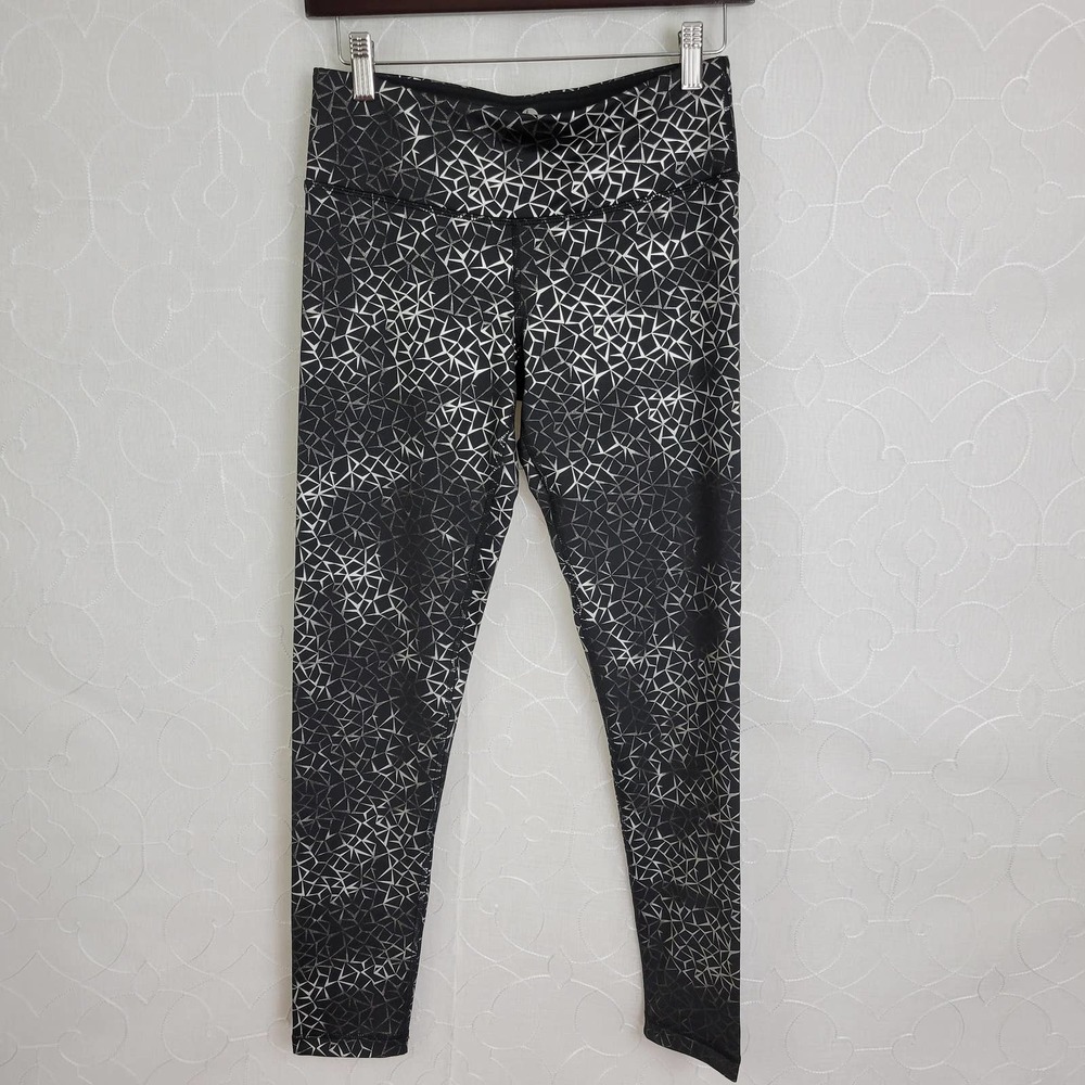 90 Degree By Reflex Womens Sports Leggings Size Small Black Silver Pattern